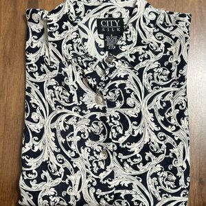 Vintage City 100% Silk Floral Black and White Print Blouse  Size S